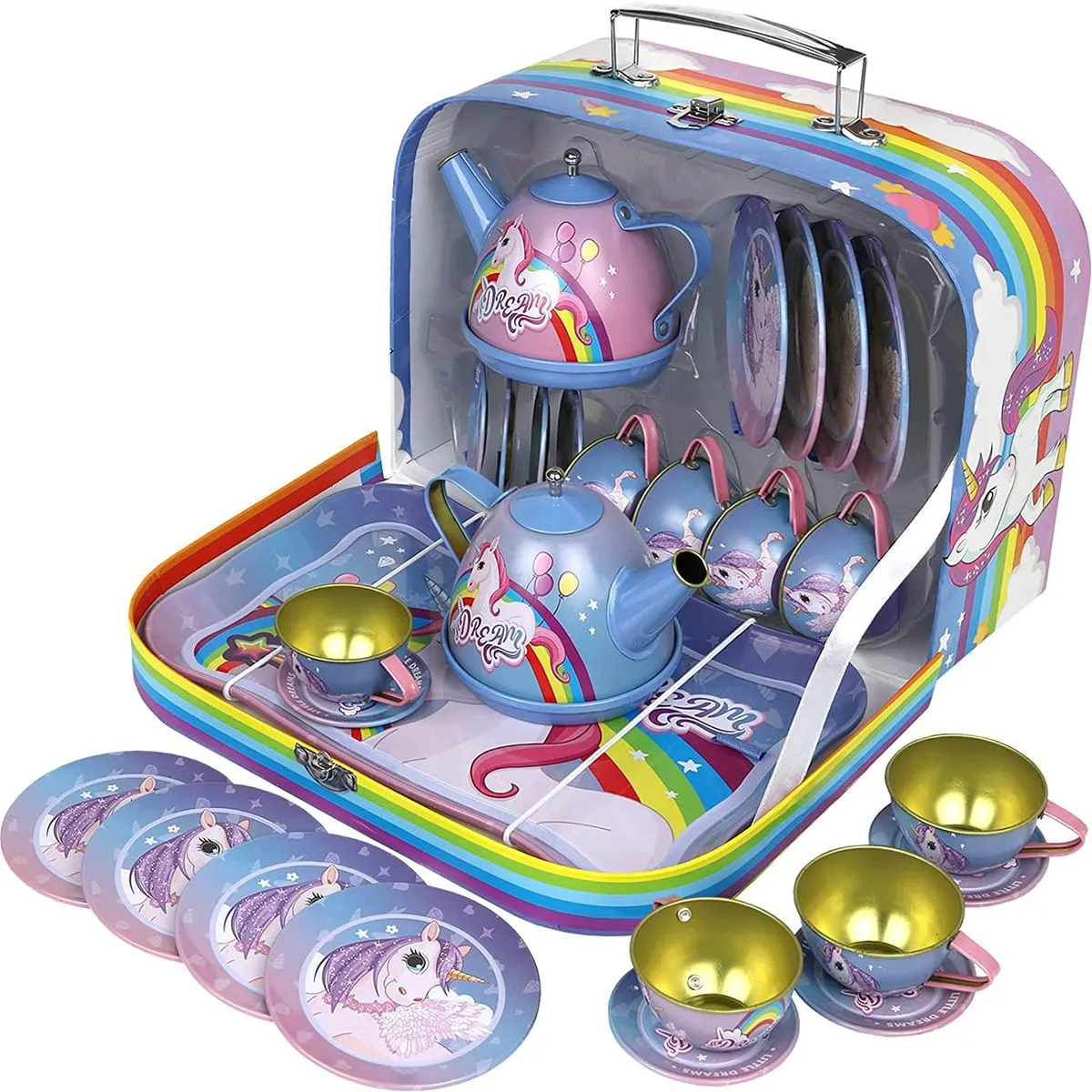 Tea Set for Kids with Carrying Case -15 Piece - Unicorn Set