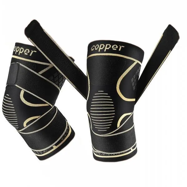 Unisex Copper Knee Braces with Strap for Knee Pain - 2 Pack