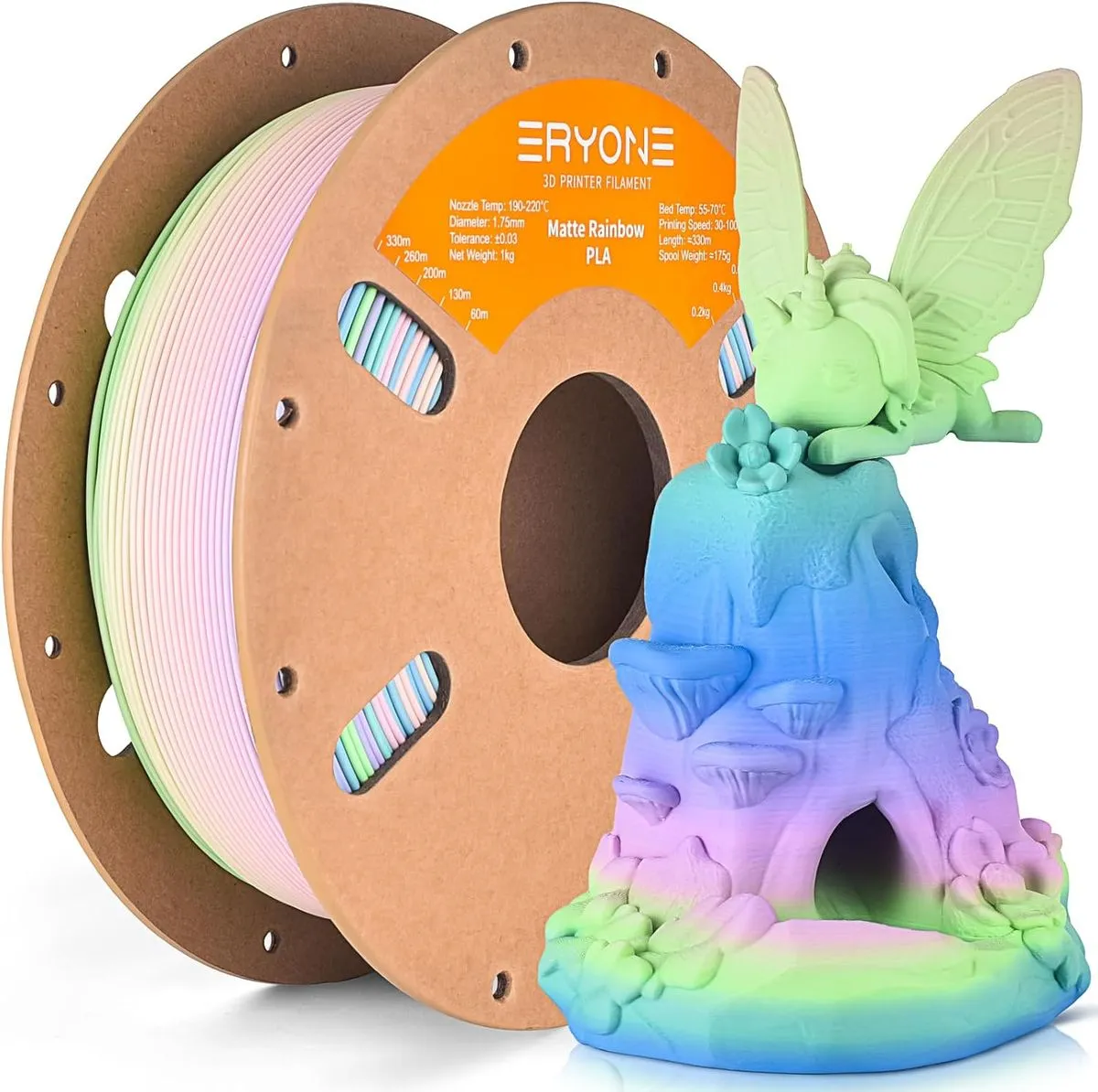 ERYONE Matte Watercolour Rainbow 3D Printer PLA Filament 1.75mm 1kg Spool