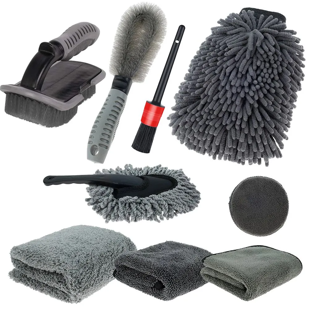 Automotive Tyre Detail Brushes Car Wash Cleaning Tools Kit - 9 Pieces