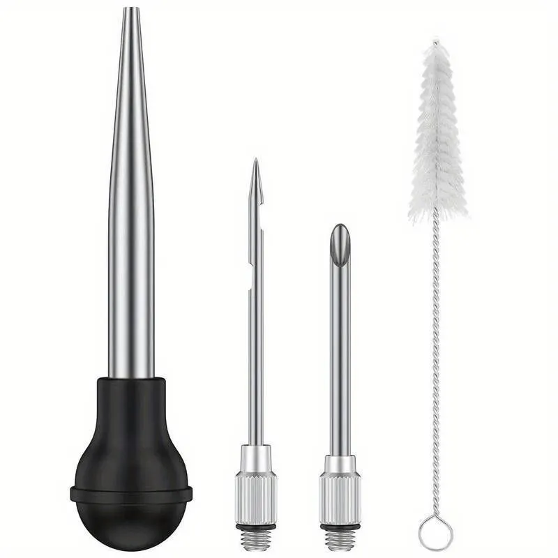 Set of 4 Stainless Steel Turkey Baster Syringe Meat Marinade Injector