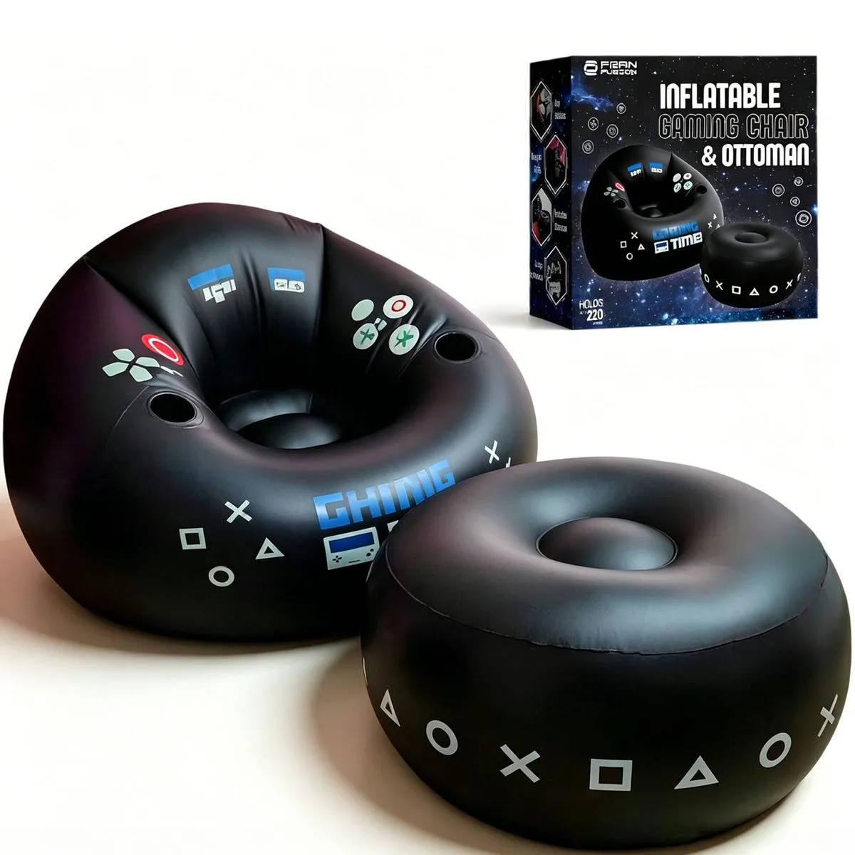 Inflatable Gaming Chair For Kids & Teens With Cup Holders And Side Pocket