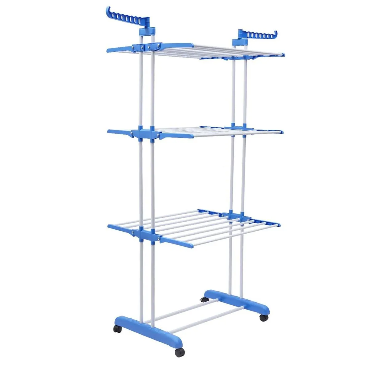 67.7 Inch Height 3 Tier Foldable Rolling Clothing Drying Rack - Blue