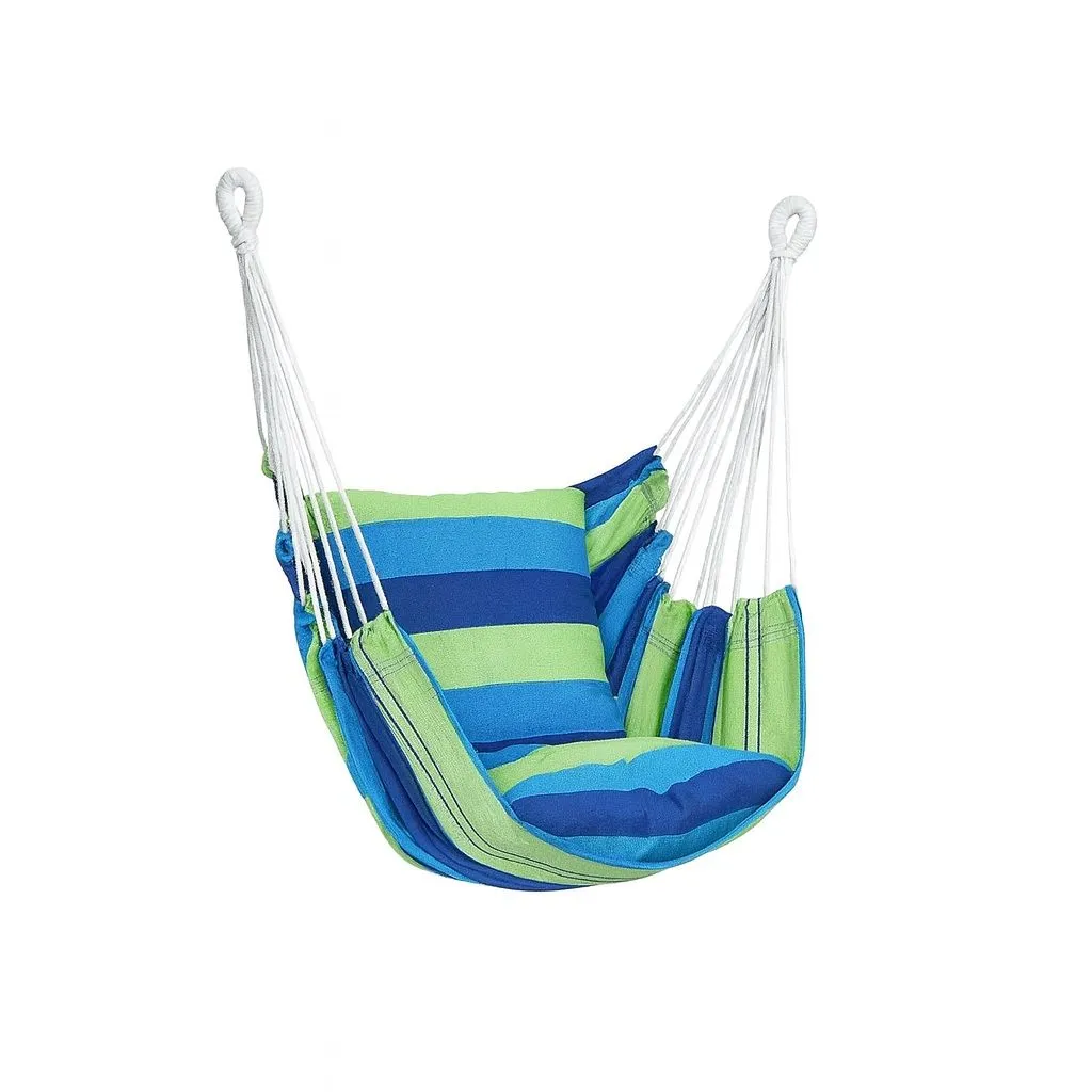 Boss Relax Deluxe Hanging Hammock With Strong Ropes, Hooks &2 Soft Cushions - Blue
