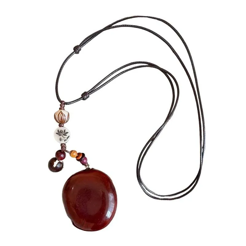 Natural Acacia Seed Zen Pendant Necklace With Handmade Beaded Cord
