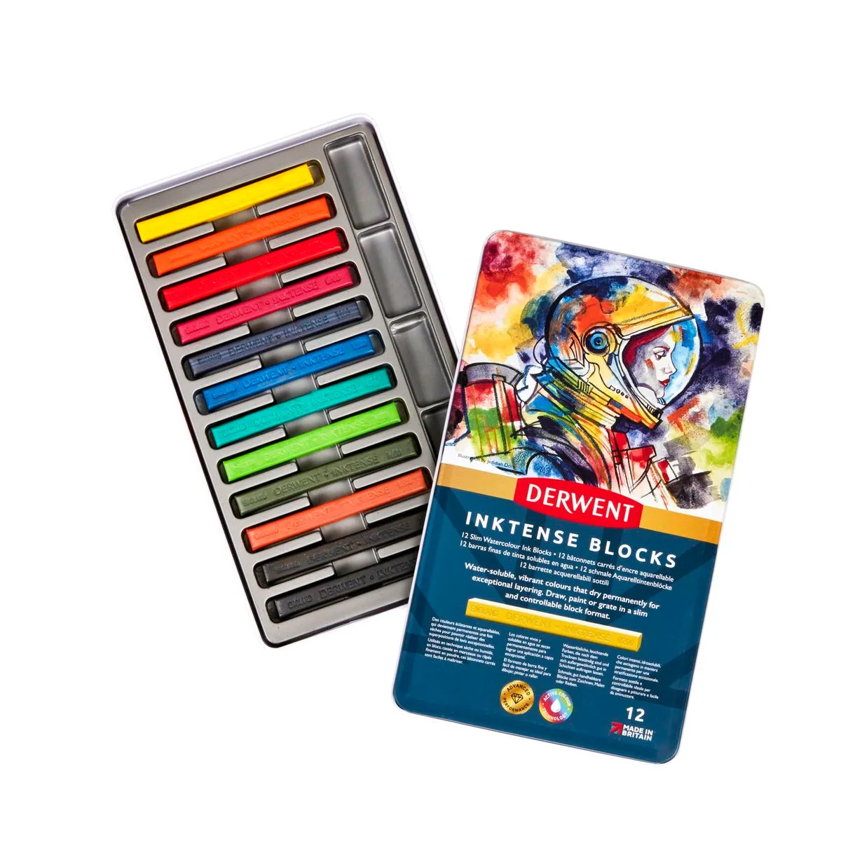 Derwent Inktense Blocks - Tin of 12 in Assorted Colours