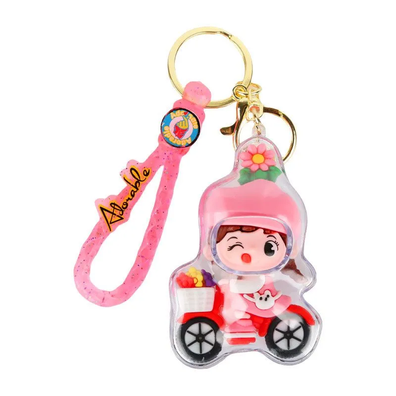 Happy Cycling Girl Keychain - Pink