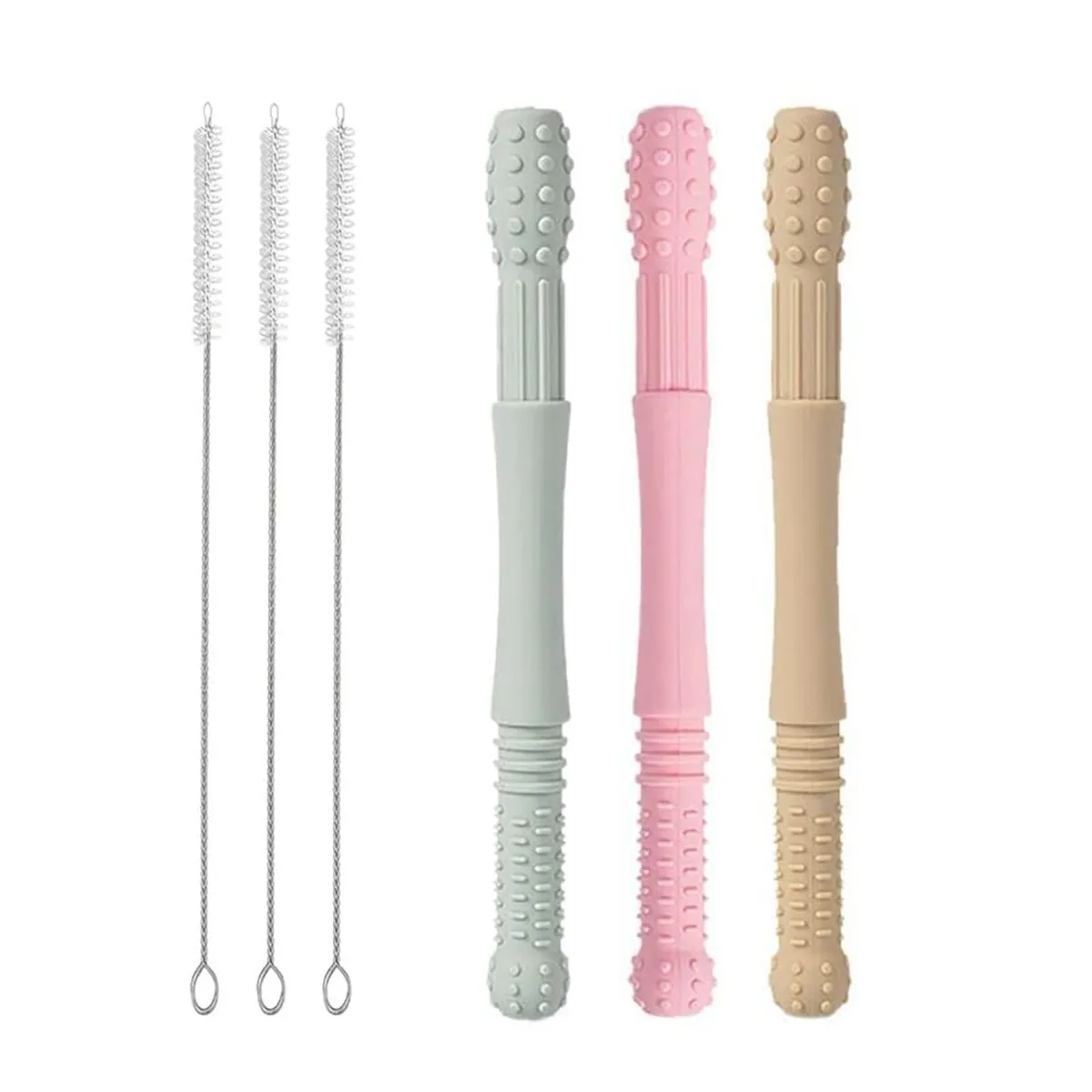 3PCS Teether Tubes Toy Soft Silicone Teething Tube Set