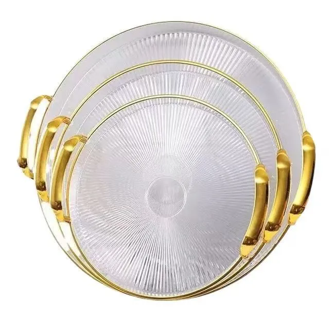 3 Pieces Round Decorative Tray with Gold Handle Vanity Tray & Serving Tray