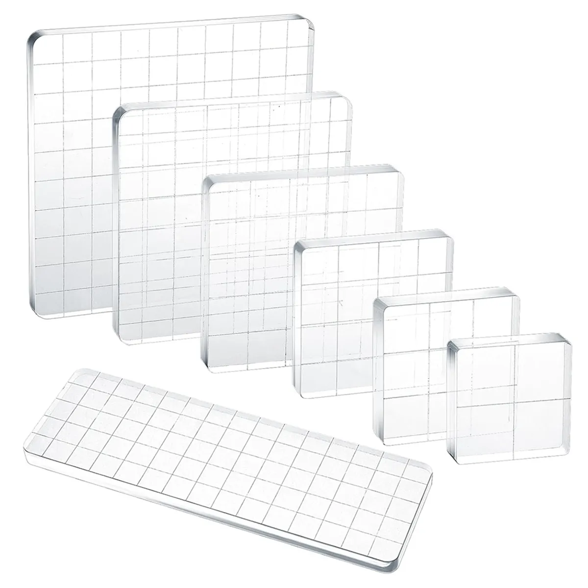 7Pieces Acrylic Stamp Blocks Clear Stamp Block Tool Set Various Sizes