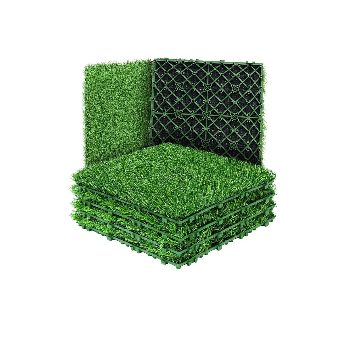 6 Pieces Artificial Grass Tiles Interlocking Turf Fake Grass For Outdoor