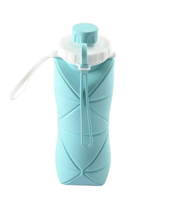 Collapsible Silicone Water Bottle 600ml Foldable Travel Bottle - Blue