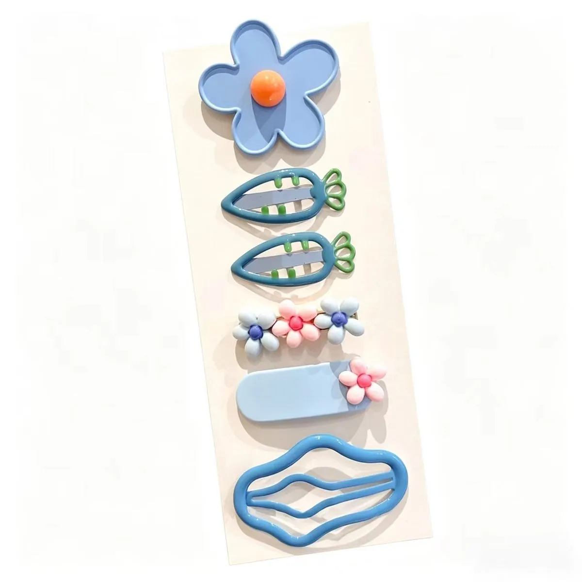 6 Pack Kids Cute Flower Hair Clips Set Six Pieces Non-Slip Hair Barrettes - Blue