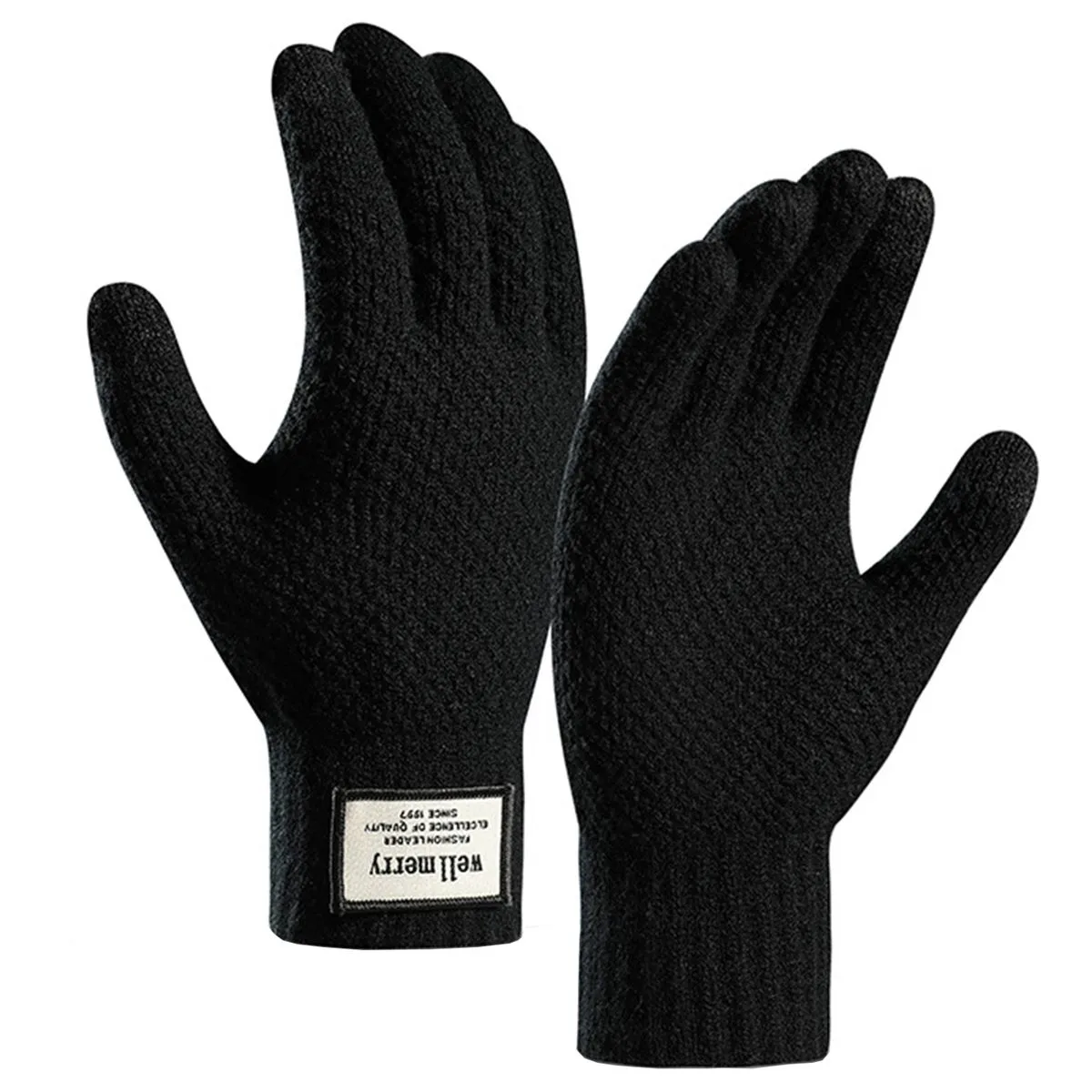 Winter Touch Screen Gloves Men Anti-Slip Thermal Gloves Knit Mens Gloves - Black