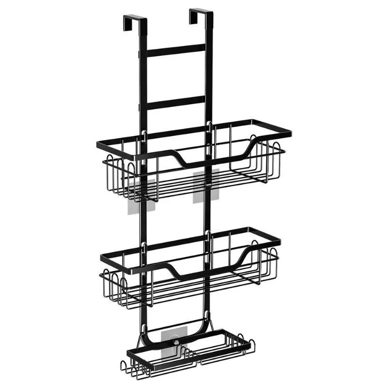 3-Tier Over-the-Door Bathroom Storage Rack with Hooks