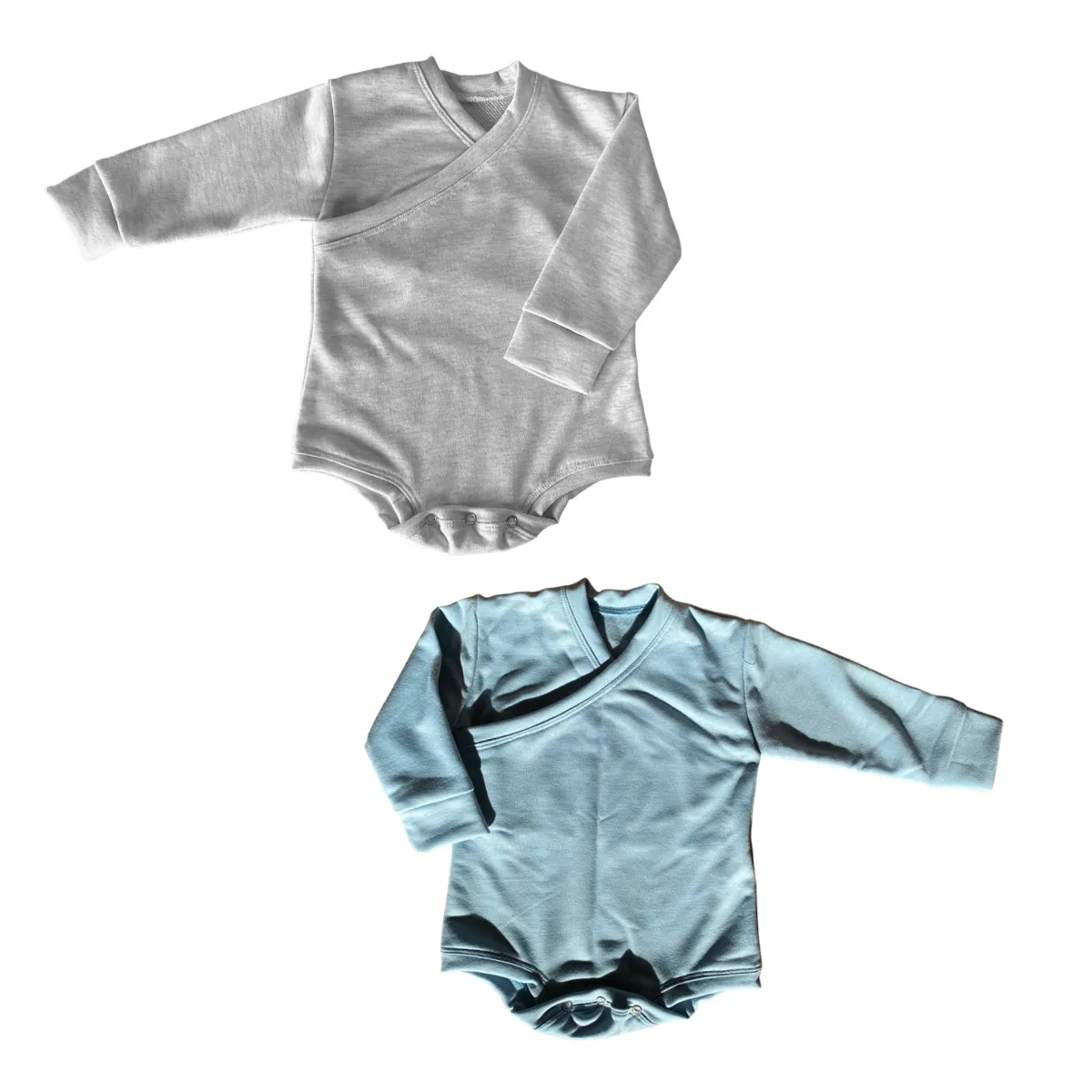 Easy Over Cotton Mix And Match Long Sleeve Vests - Grey & Baby blue