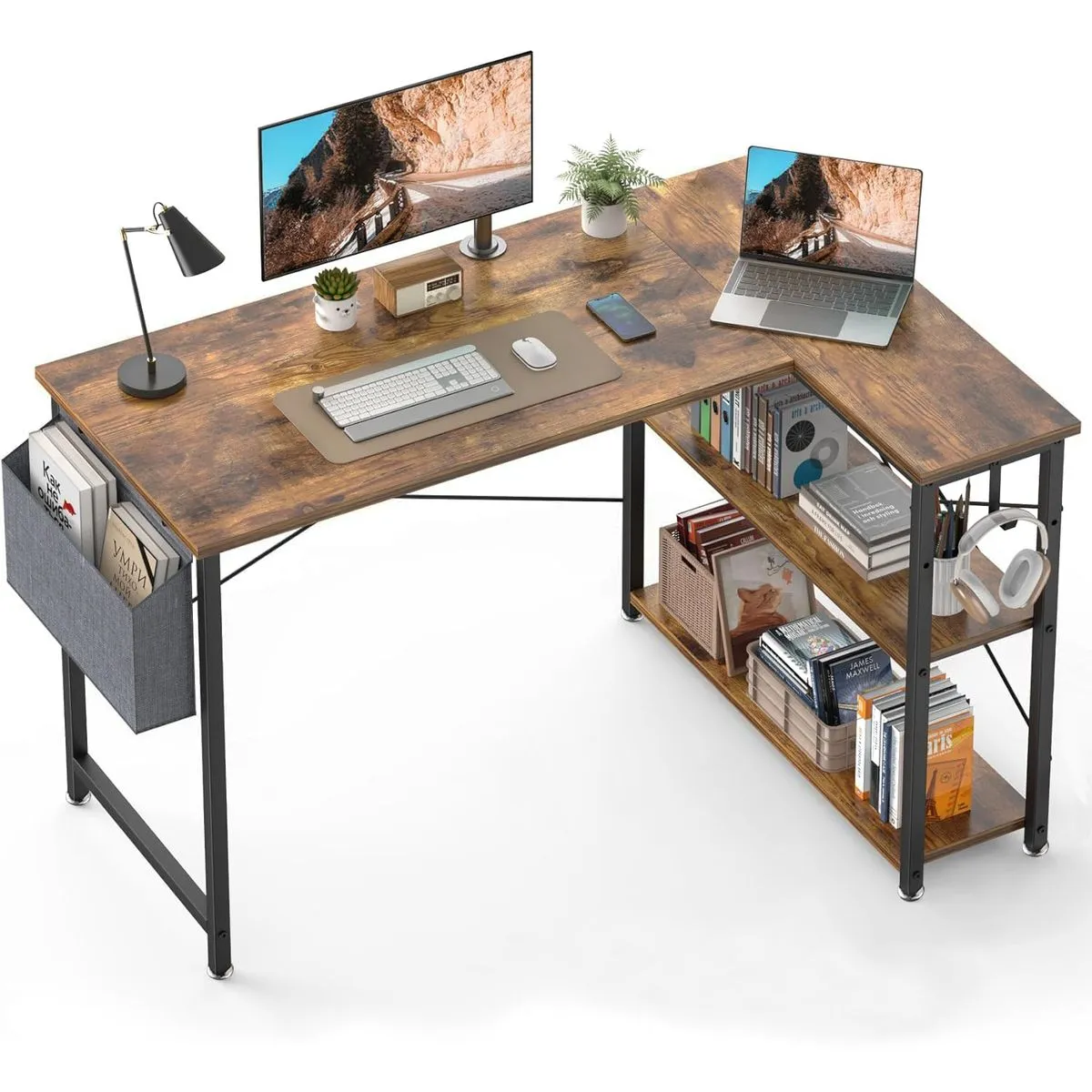 Work Desk Computer Gaming Desk Corner Office Desk with Storage Shelves