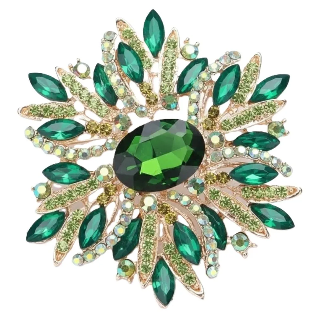 Brooches for Wedding Big Crystal Flower Rhinestone Bouquet Accessories - Green