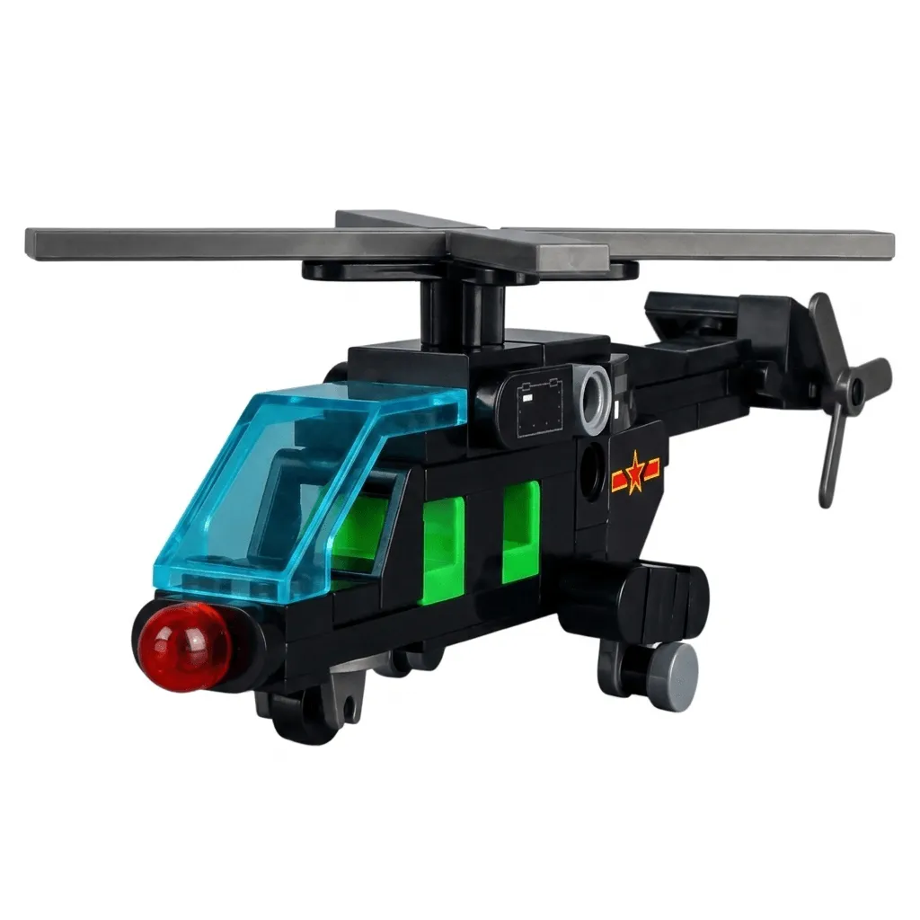 76 Piece - Military Transport Helicopter Building Block Set - Black