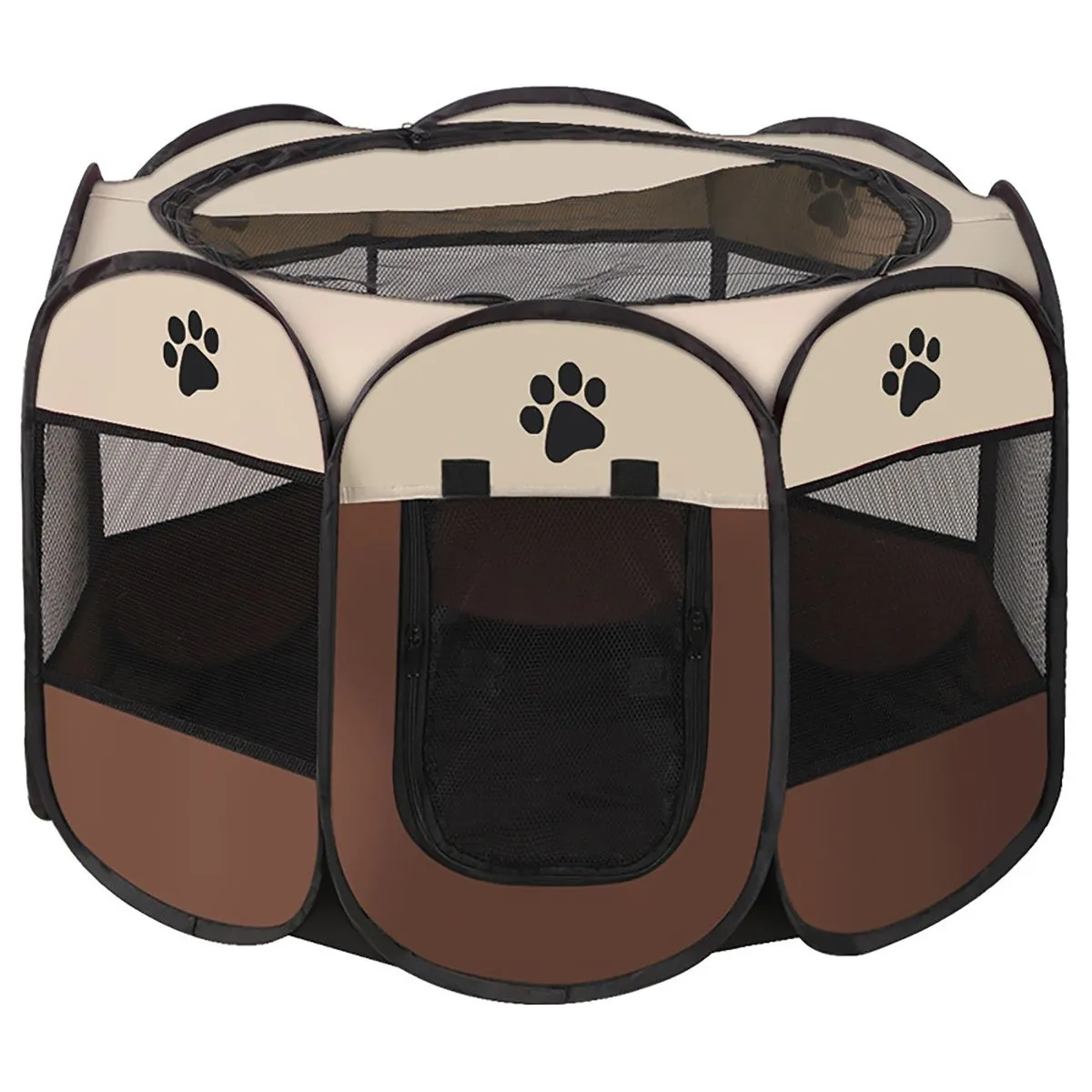 Pet Playpen Of Foldable Octagonal ,Waterproof Portable Dog/Cat Pet Playpen - Coffee