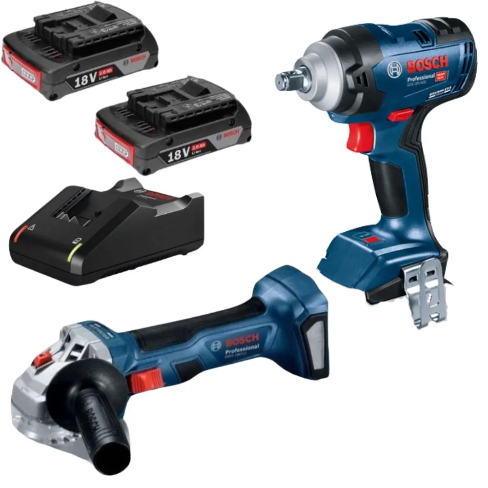Bosch - Cordless Impact Wrench, Angle Grinder with 2x2Ah Batts and Charger