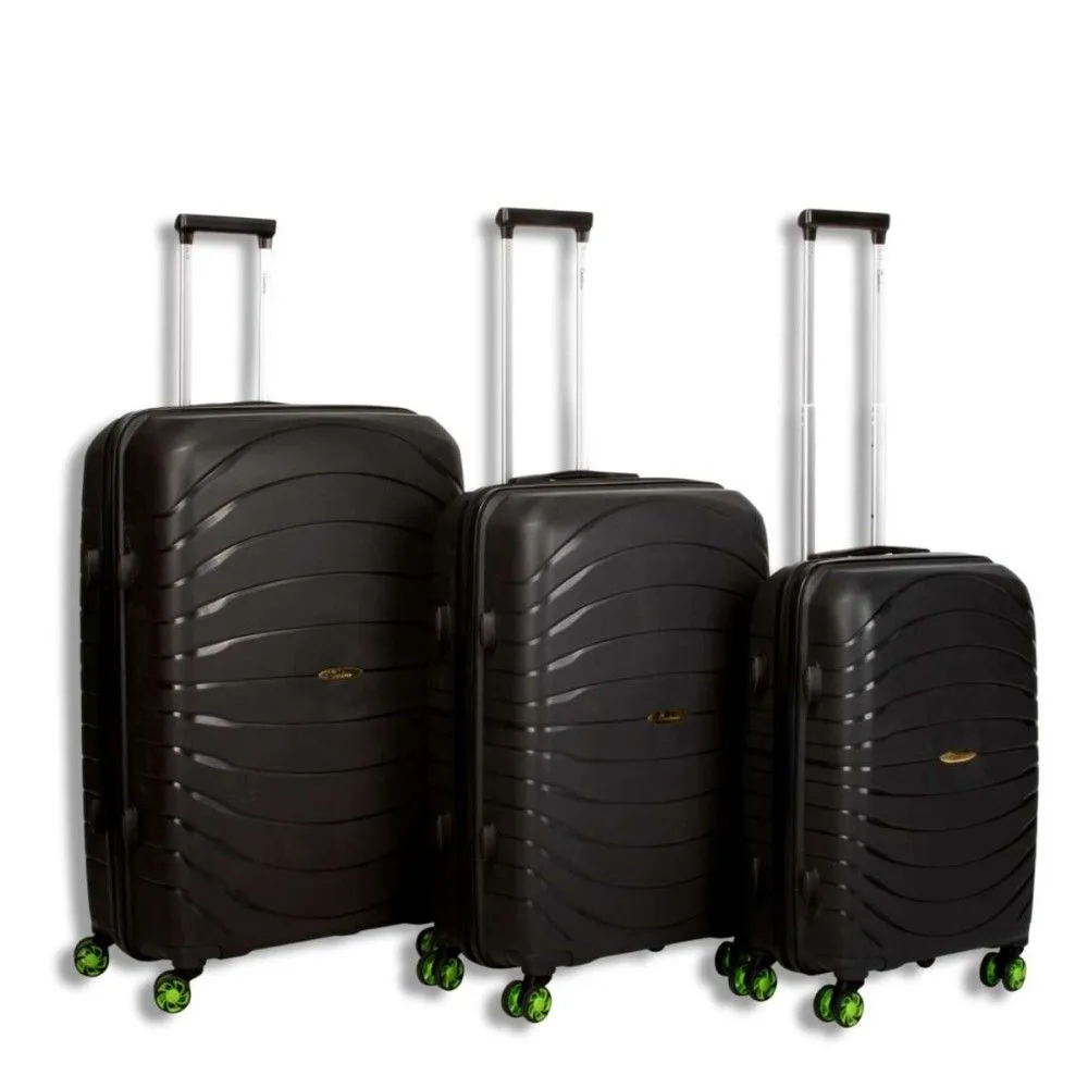 Condere 3-Piece ABS Luggage Set Hard Shell Travel Suitcase - Black