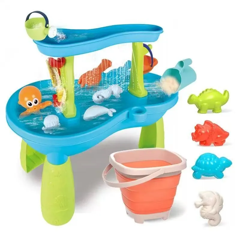 Kids 3-Tier Water Play Table Ocean Animal Summer Sand Water Beach Toy Set