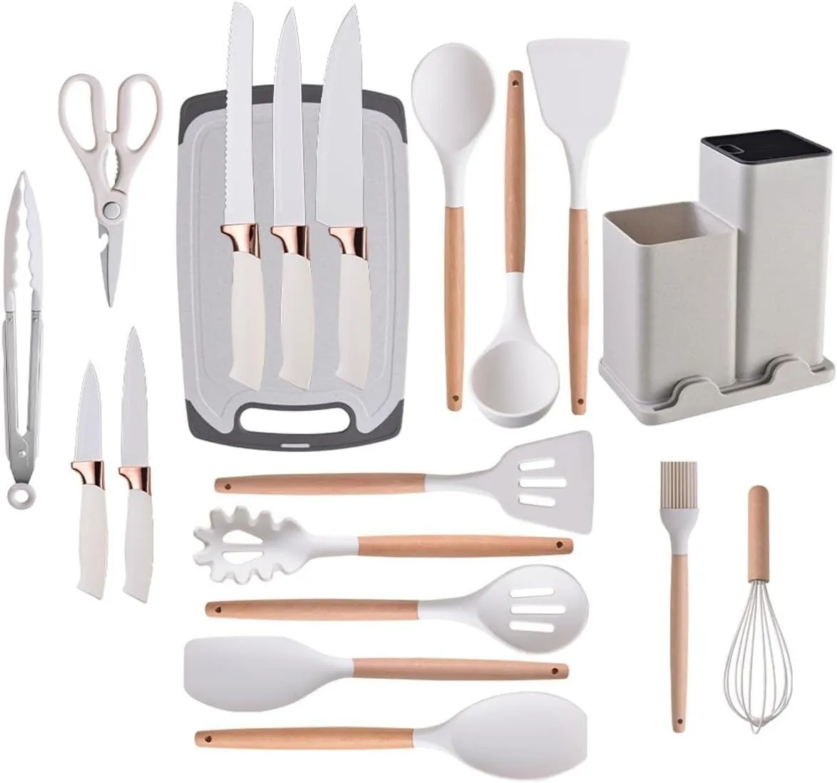19-Piece Kitchen Cookware Set, Nonstick Silicone Stainless Steel Cookware - 19PC