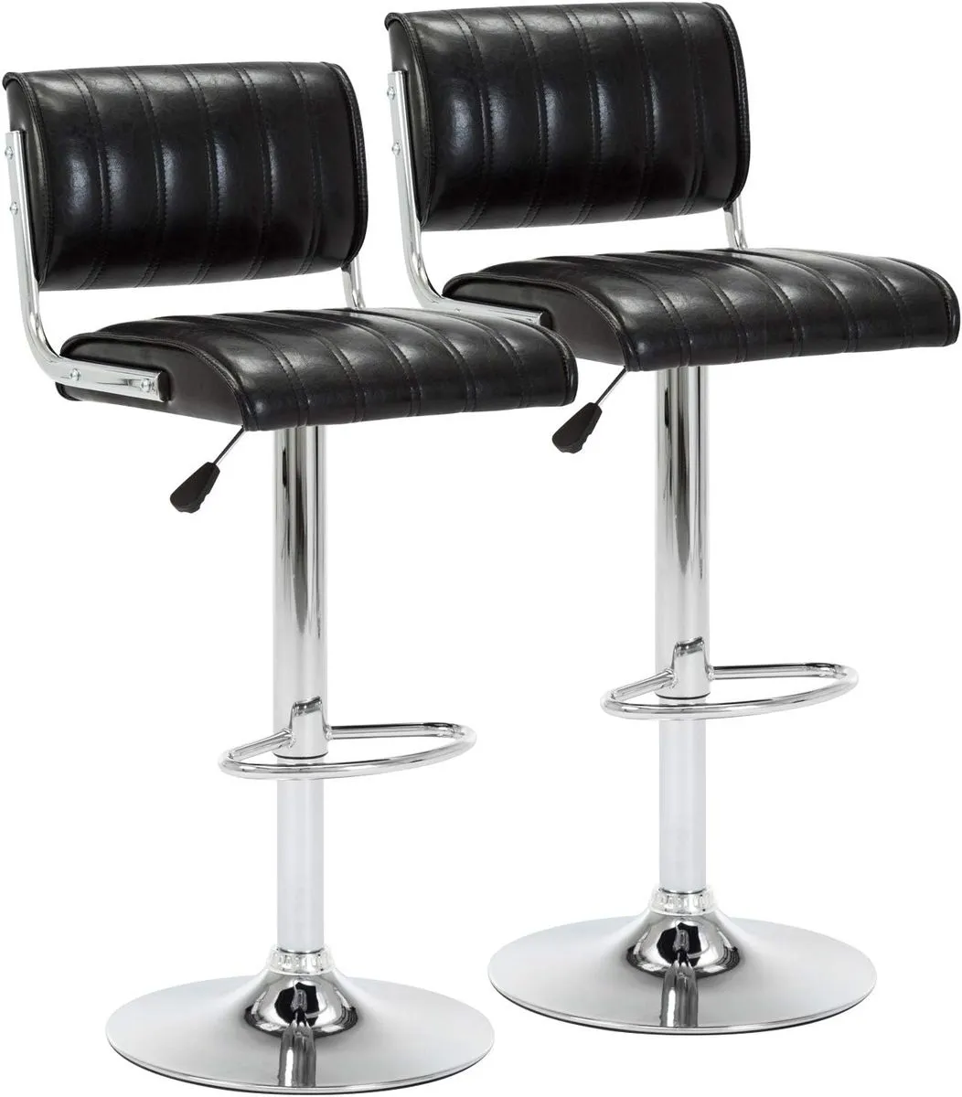 2pcs Kitchen Bar Stools with Chrome Base - Black