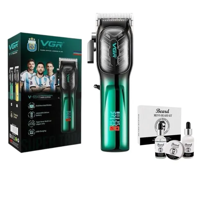 V-654 Stainless Steel Hair Clipper with Men's Beard Grooming Kit