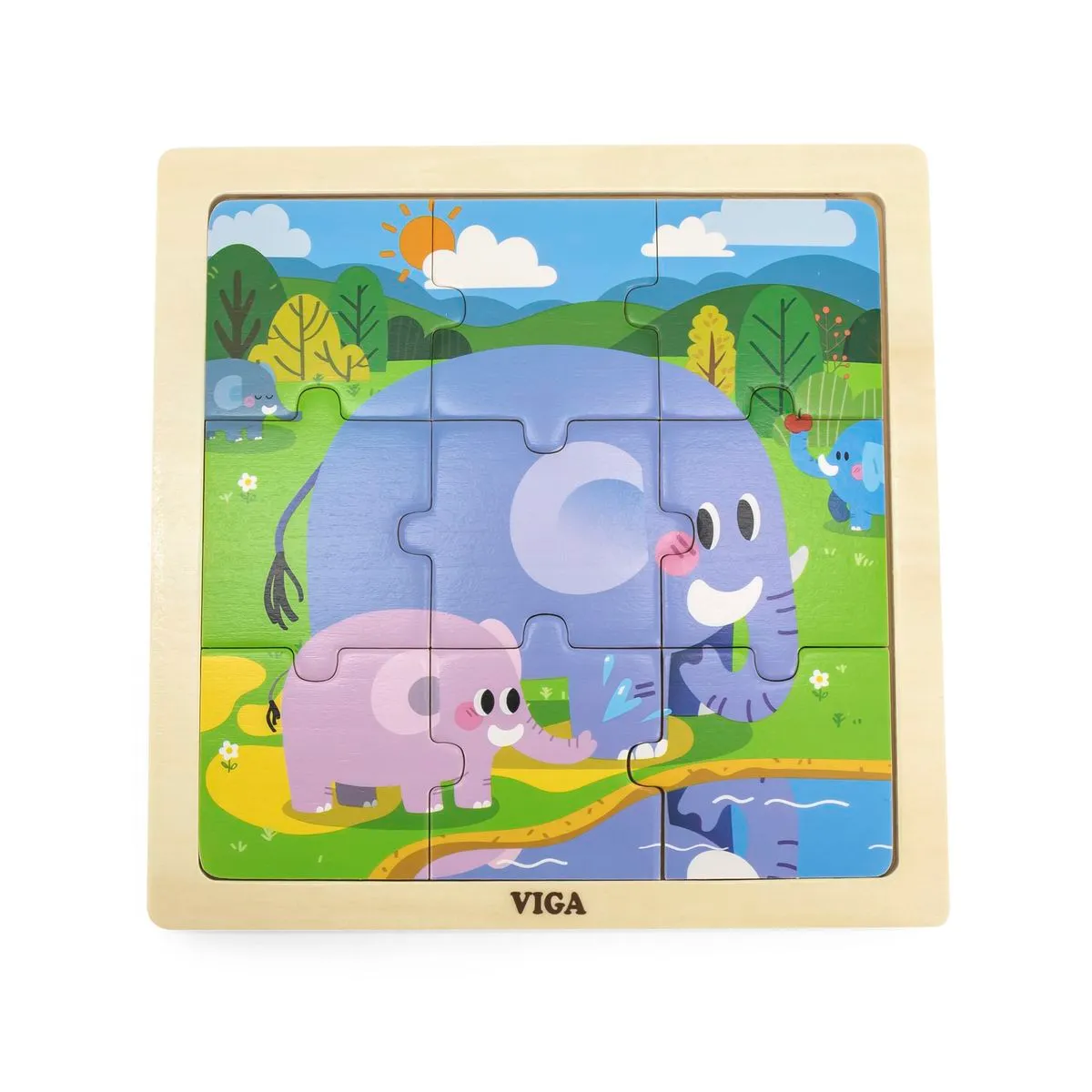 Viga Wooden 9 Piece Elephant Puzzle