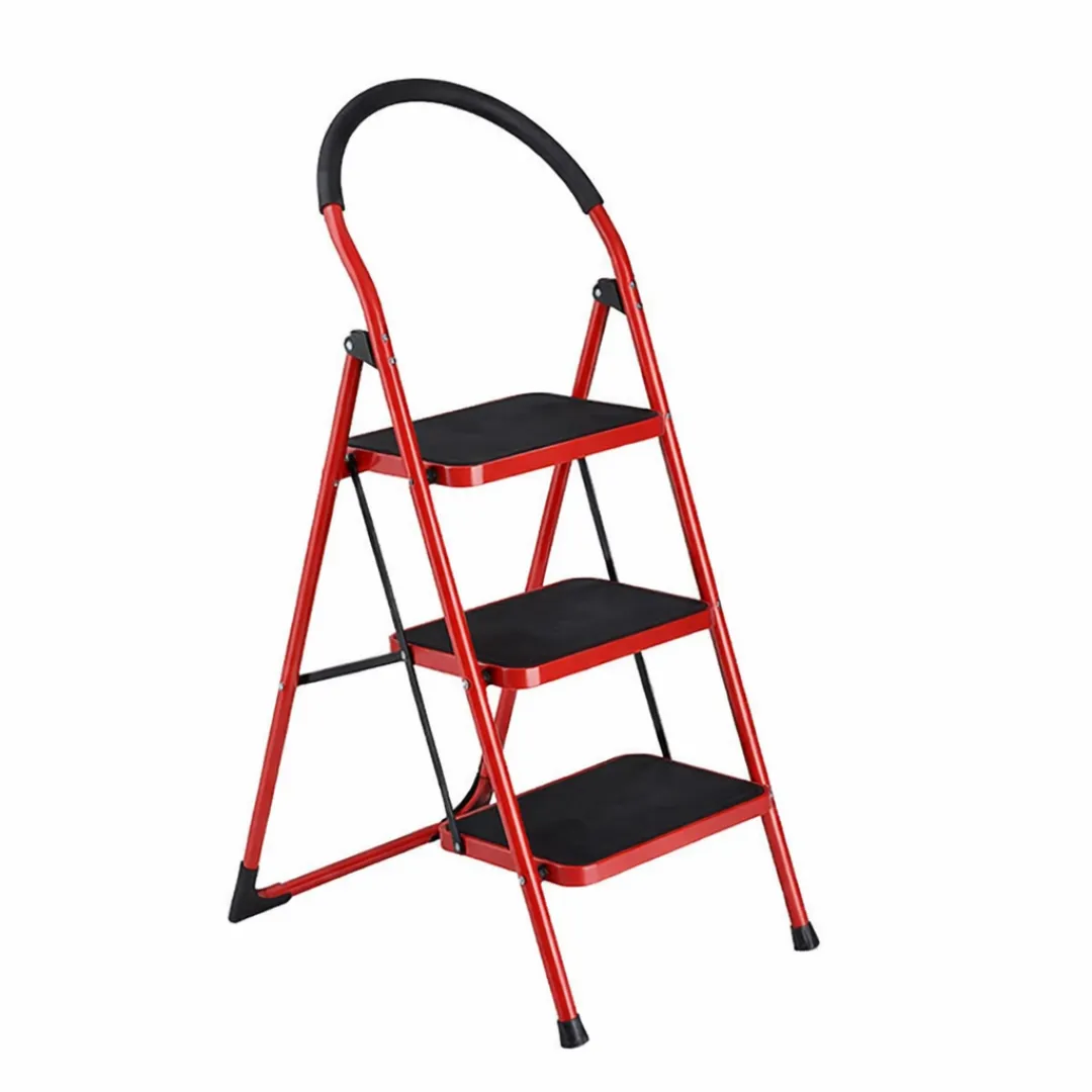 3 Step Heavy Duty Folding Ladder with Handrail - Non-Slip Steel Step Stool