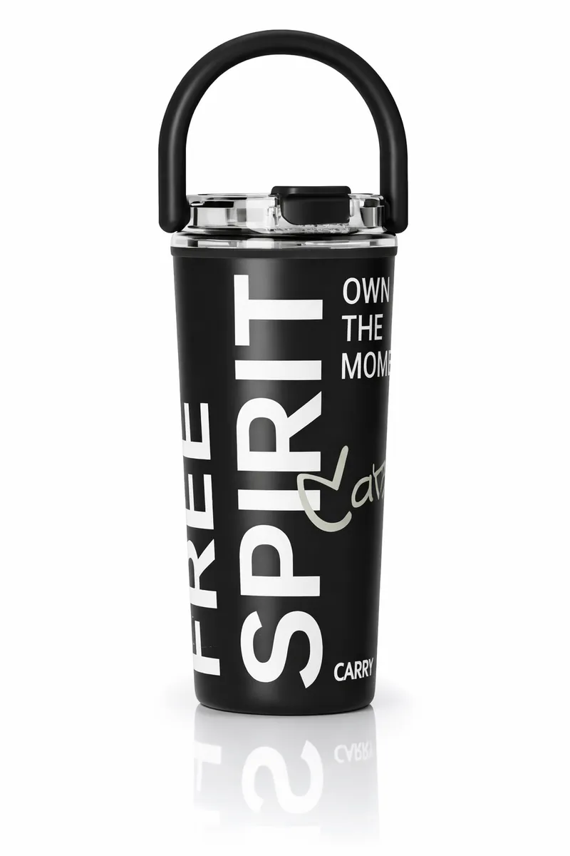 CARRY ME Premium Insulated Stainless Steel Travel Tumbler with Handle - Black