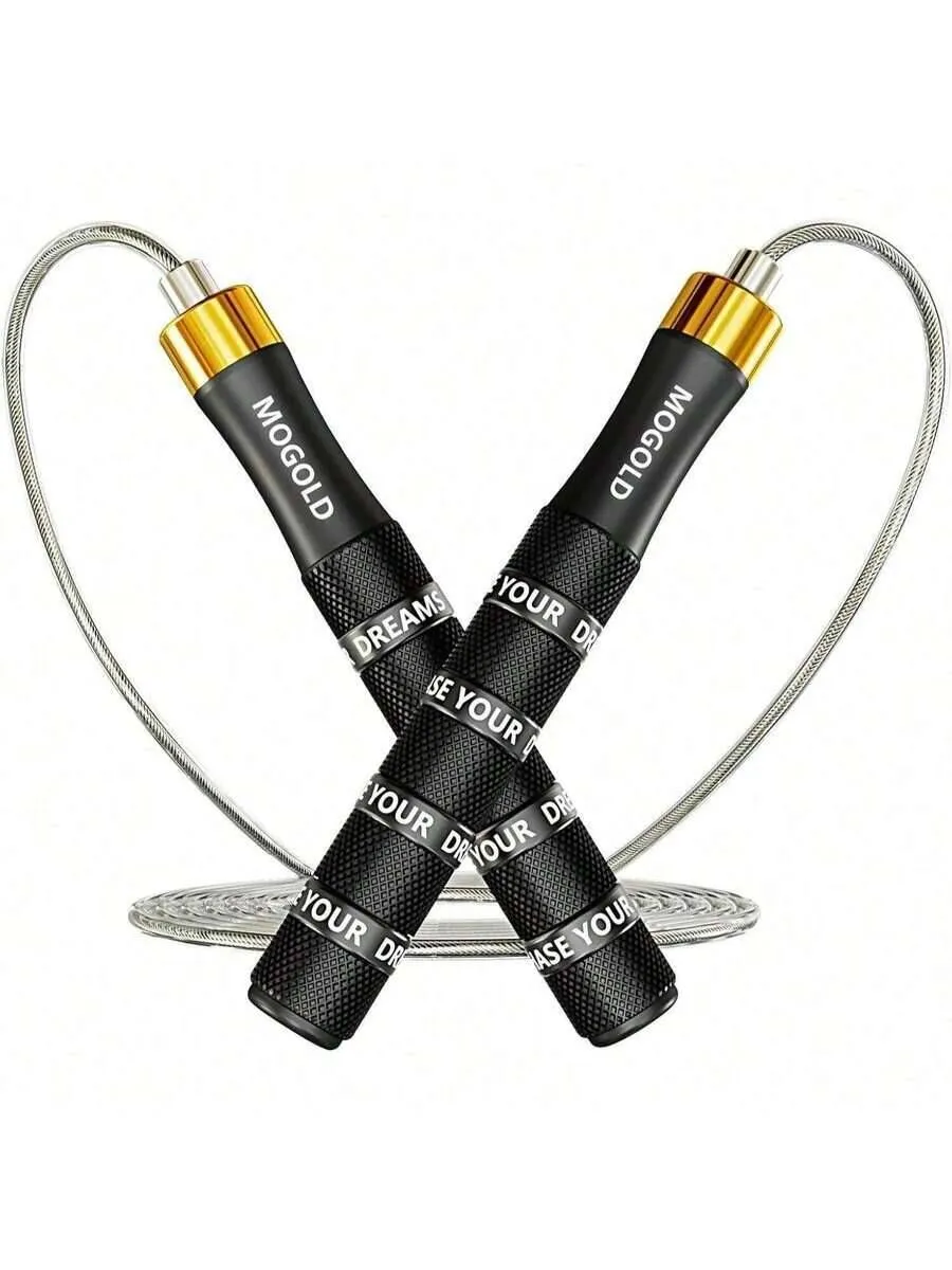 Adjustable Metal Speed Jump With Non-Slip Handles, Durable Steel Wire - Black