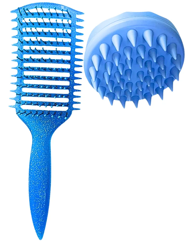 SoSolar Combo - Curling Styling Brush + Silicone Scalp Massager Set - Blue Brush & Blue Scalp Massa…