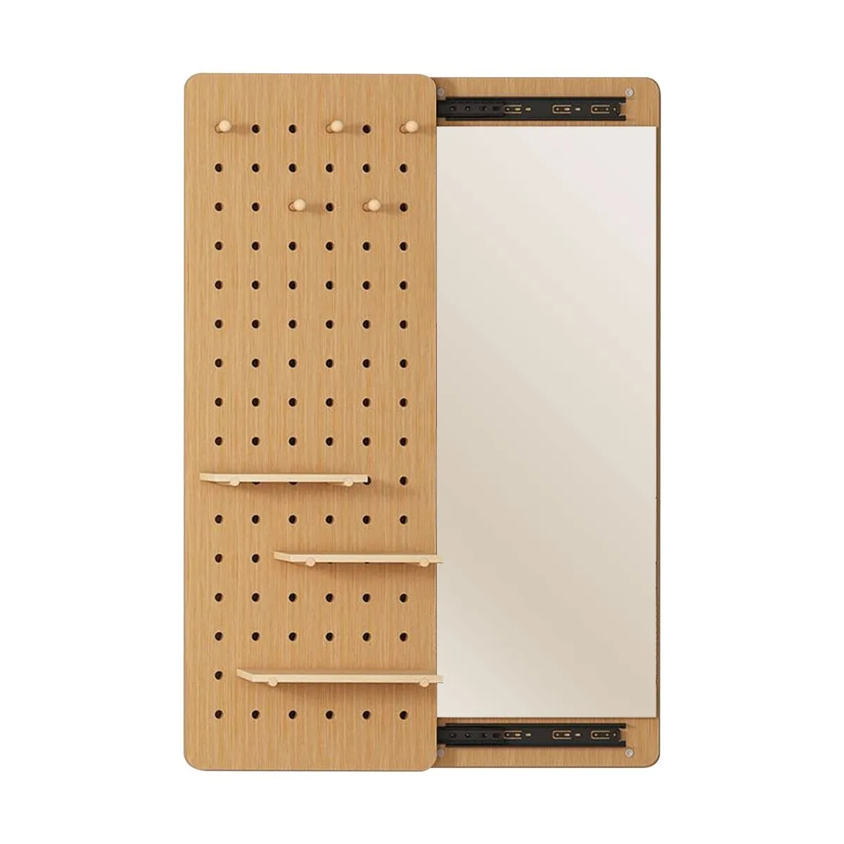 Multifunctional Full Length Mirror Wood With Shelf And Hooks 120 × 30cm - Yellow