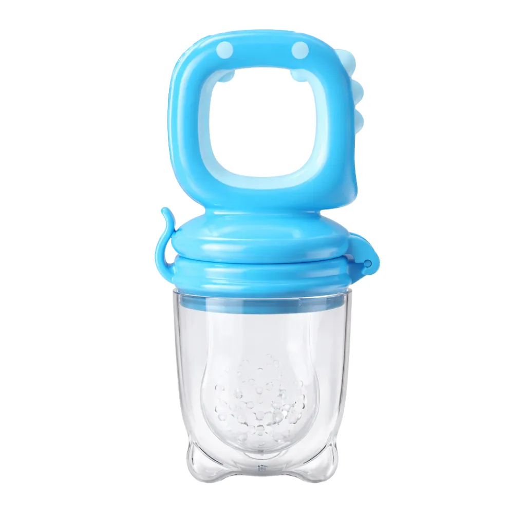 3 Piece - Medium Baby Silicone Fruit Teether With Safety Lock Handle - Blue