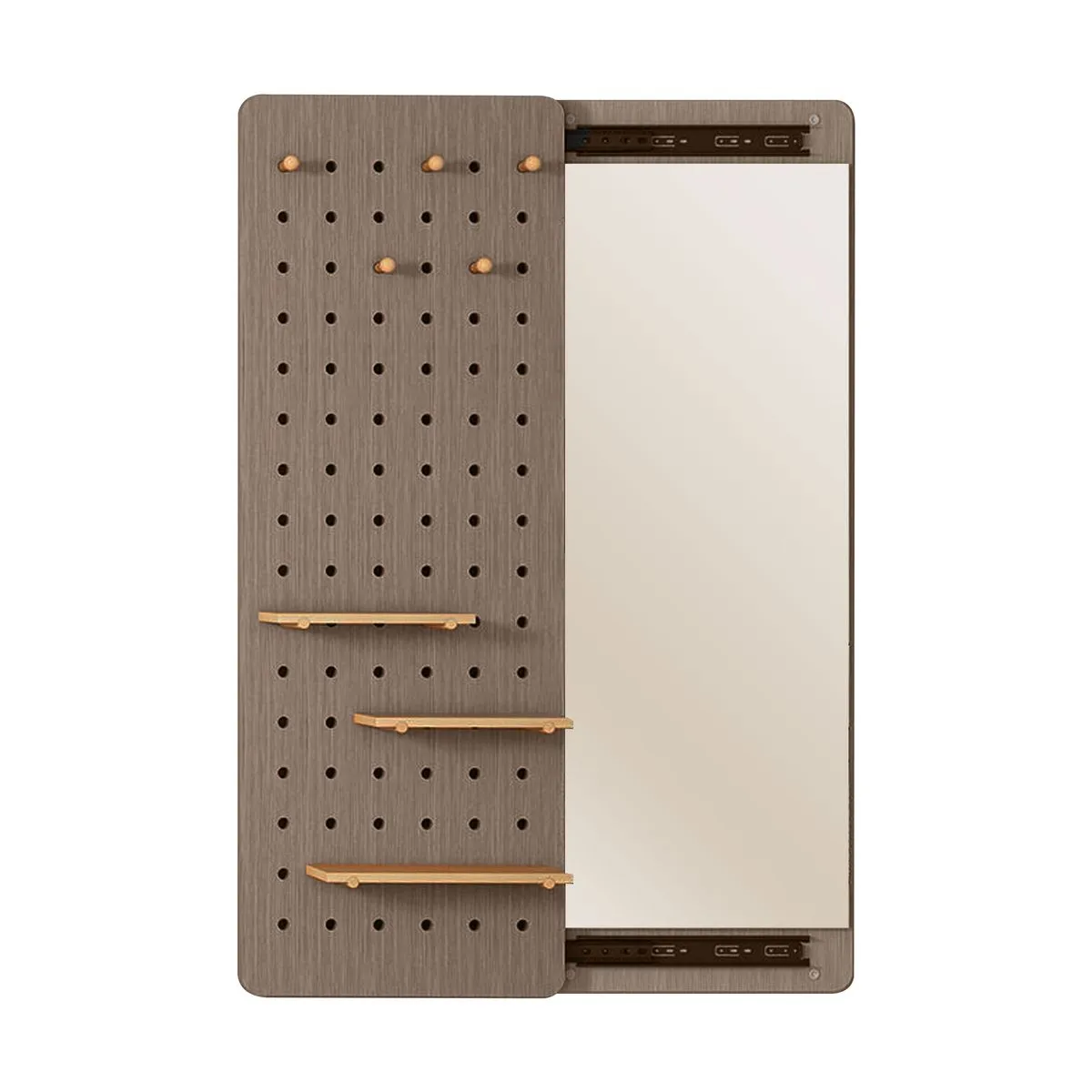 Multifunctional Full Length Mirror Wood With Shelf And Hooks 120 × 30cm - Brown
