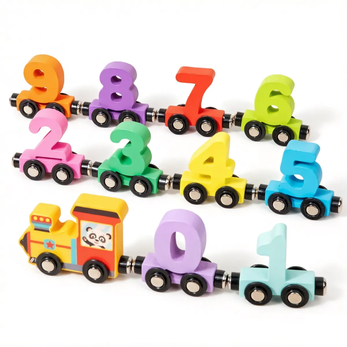 Wooden Number Train Set Toy Number Figures Railway Model