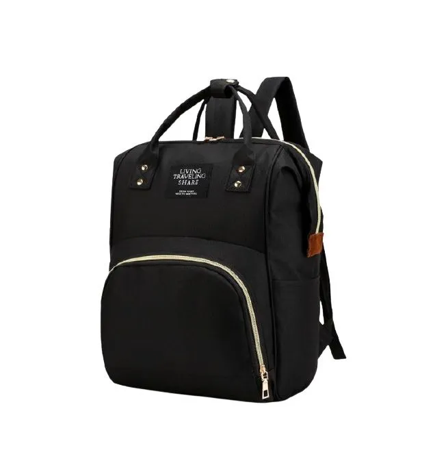 Multifunctional Baby Backpack with Portable Crib Nappy Bag - Black