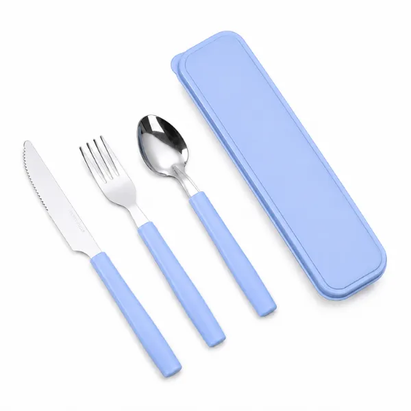 Portable Stainless Steel Cutlery Set with Storage Case - Blue