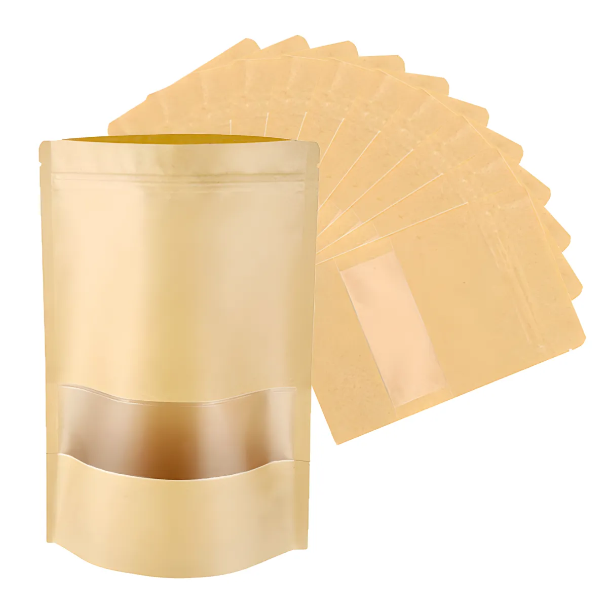 50 Piece Kraft Paper Bags Brown with Window for Food & Snack Home Storage