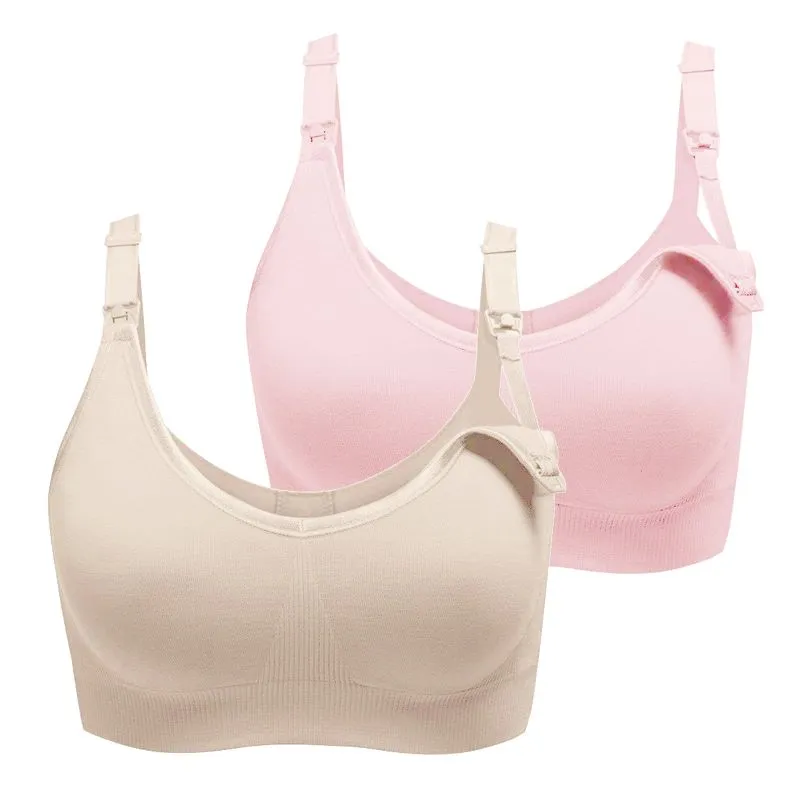 Ultra-Soft Nursing Bra - Unicoo - Value Pack of 2 Bras - Beige & Pink