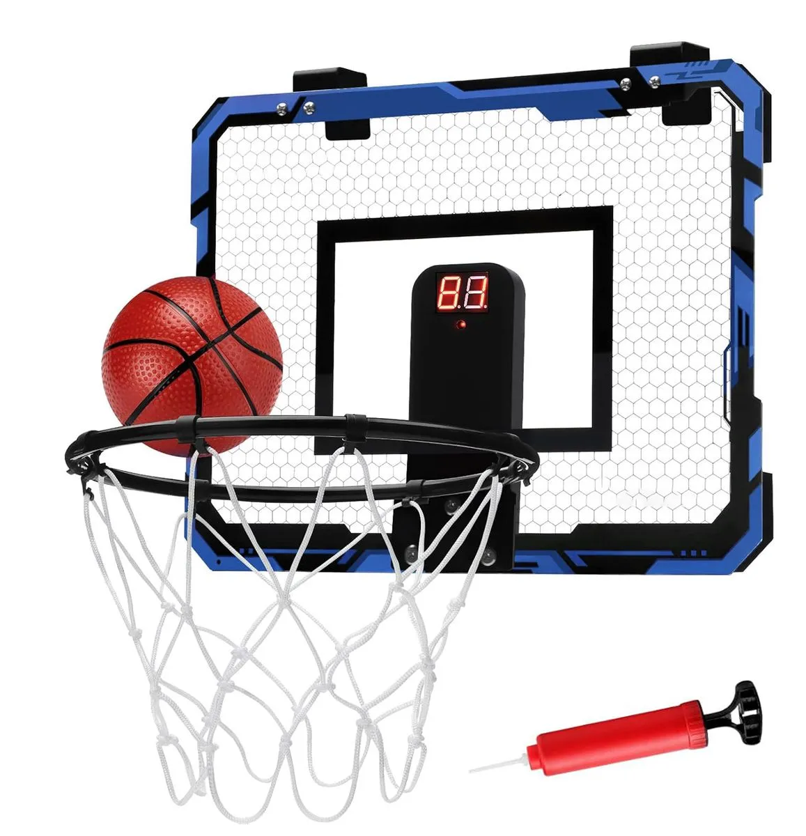 Basketball Hoop Set Electronic Scoreboard Indoor Wall Mounted Gift for Kids - Blue