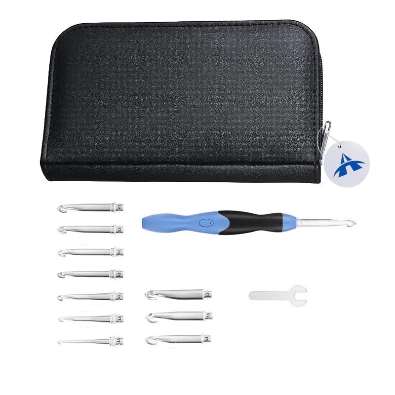 LED Lighted Crochet Hooks Knitting Needles Weave Sewing Tools Set - Blue