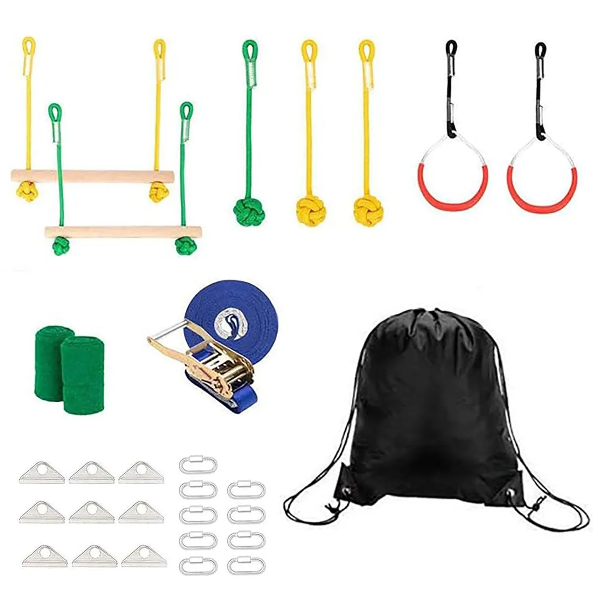 Kids Obstacle Course Slackline Kit,Climbing Net Rope Ladder Monkey Bars
