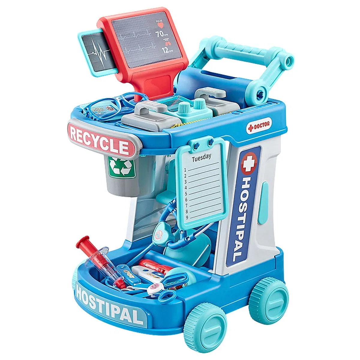 Doctor Kit for Kids, Pretend Doctor Playset for Toddlers with Cart, Costume