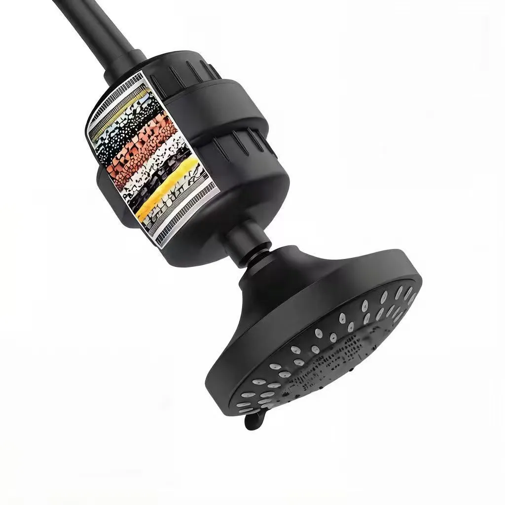 Filtered Shower Head and 15 Stage Shower High Pressure 5 Spray Settings - Black