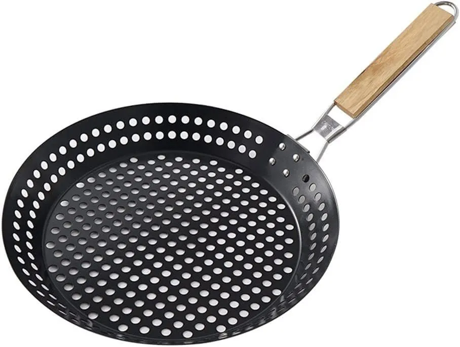 Cast Iron Non-Stick Grill Pan With Wooden Handle