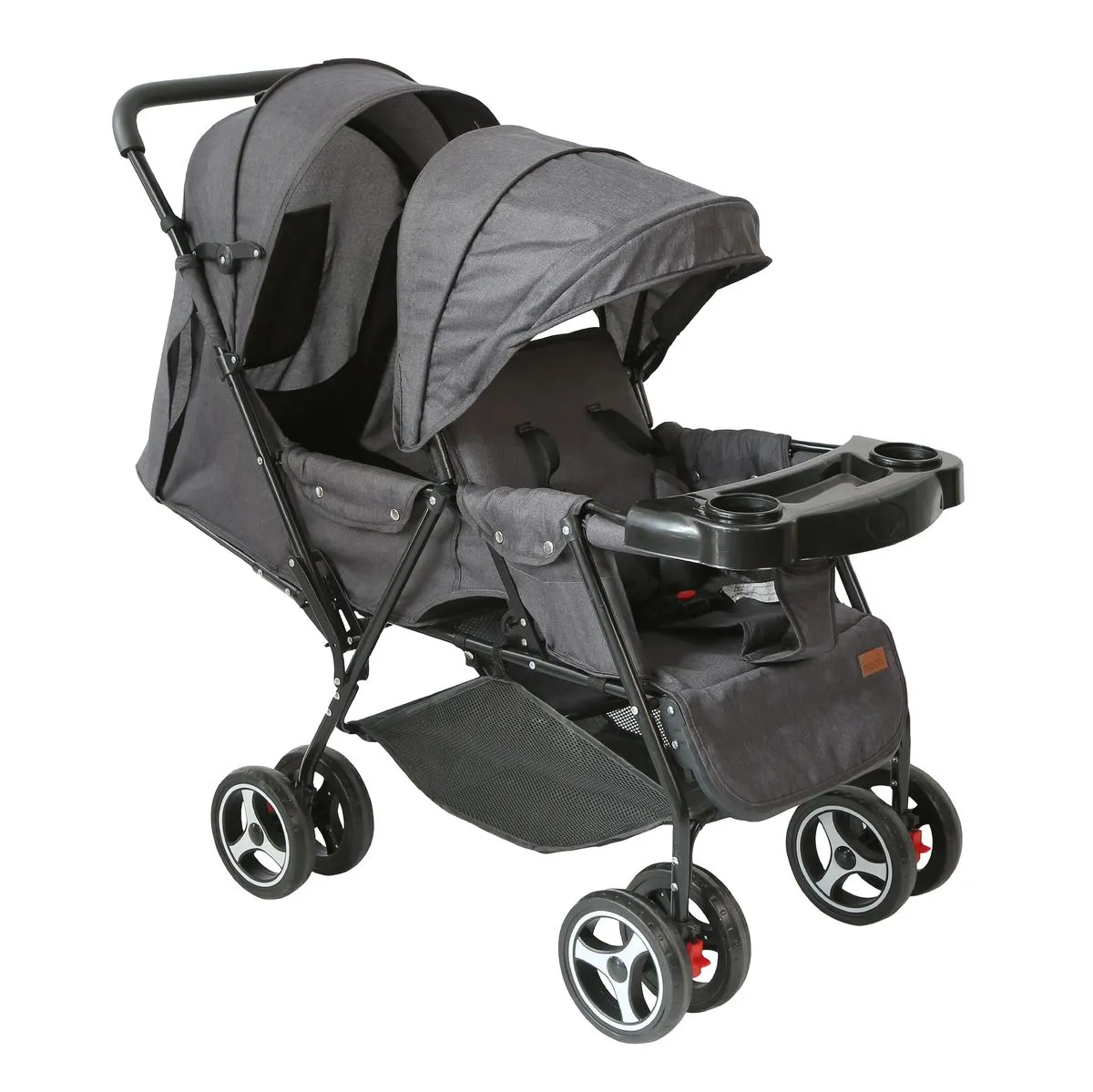 Twin Baby Stroller Double Pushchair with Adjustable Canopies